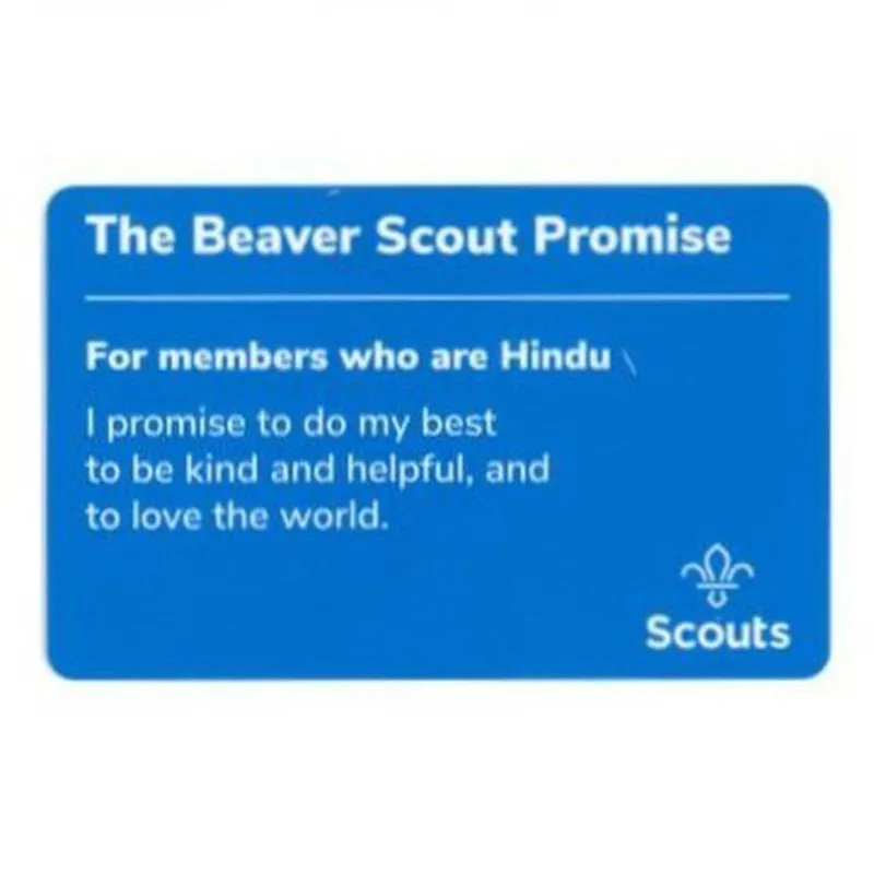 Beaver Scouts Promise Card - Hindu