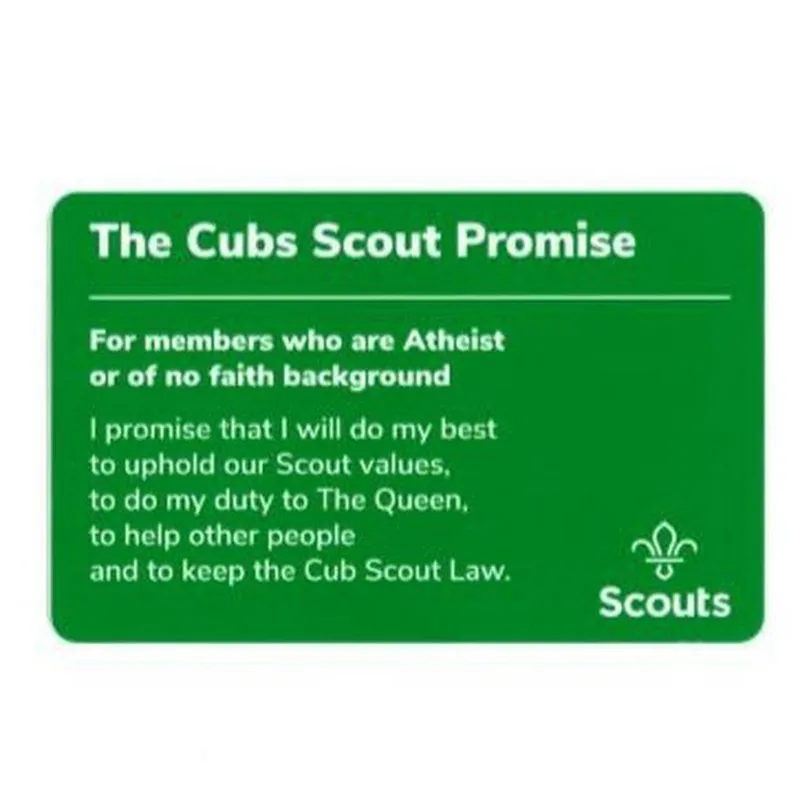 Cub Scouts Promise Card - Atheist Or Those Of No Faith