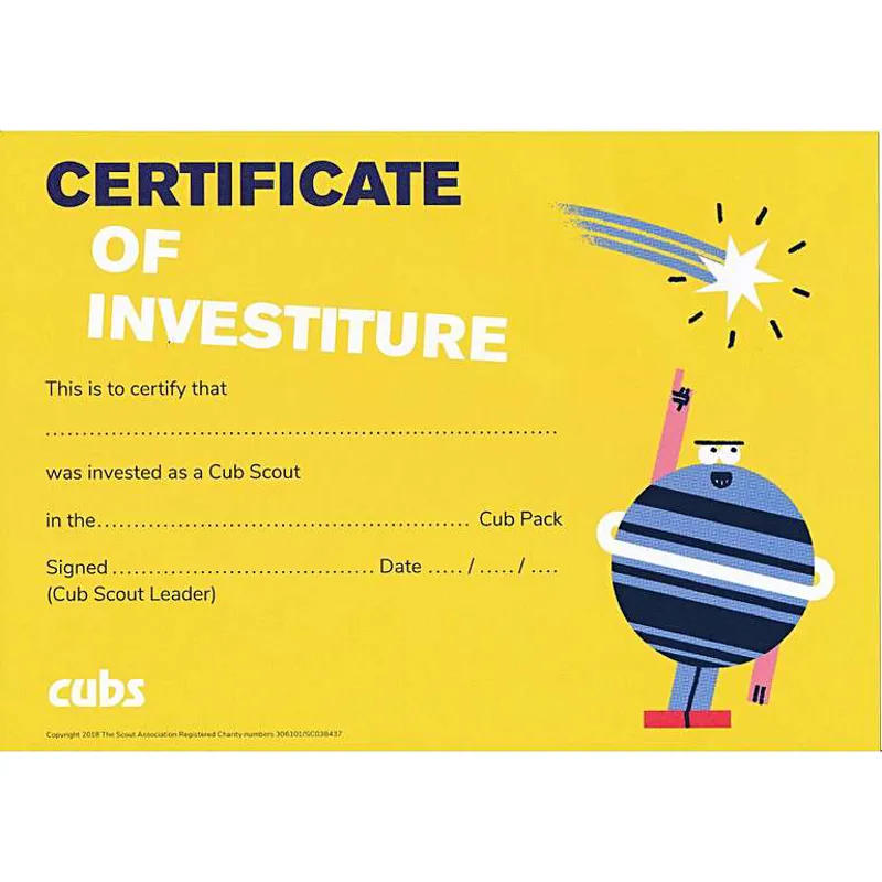 Cub Scout Investiture Certificate - Pack of Ten