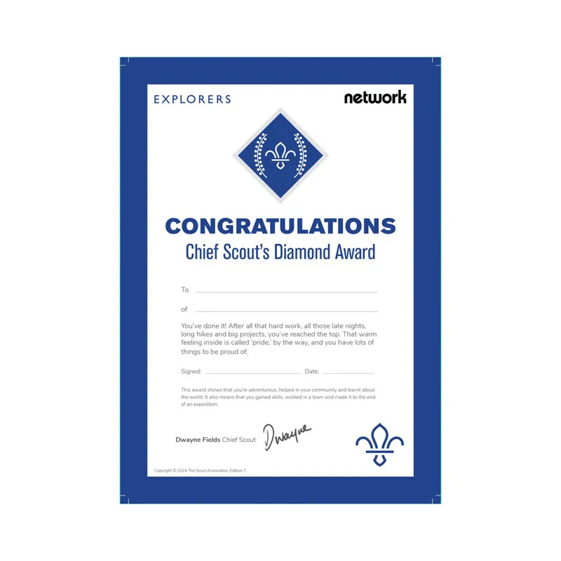 Chief Scouts Diamond Certificate - Pack of Ten