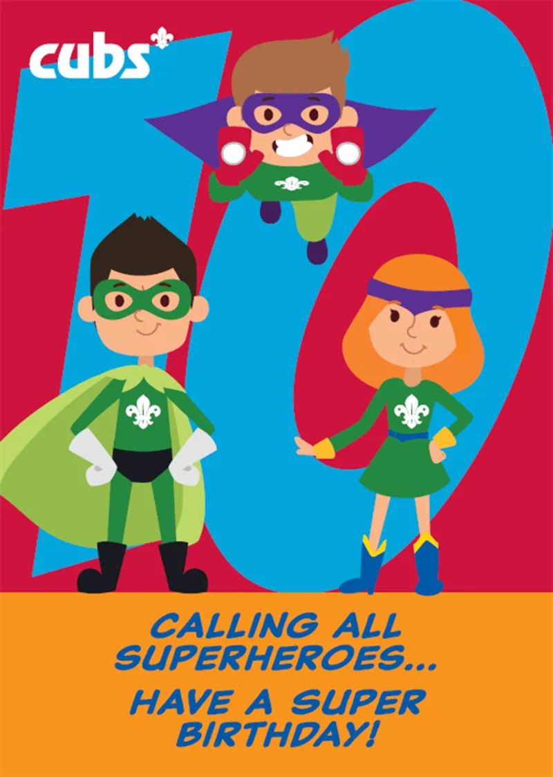 Cub Birthday Card 10th - Heros