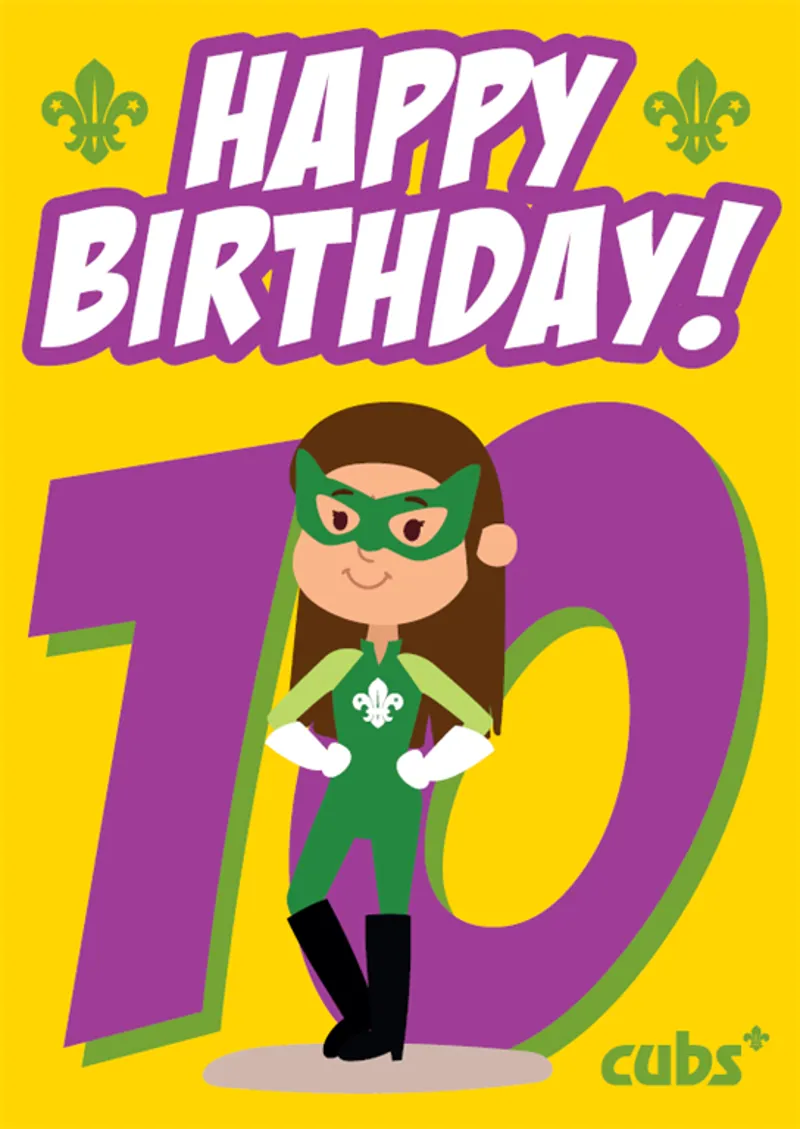 Cub Birthday Card 10th - Girl