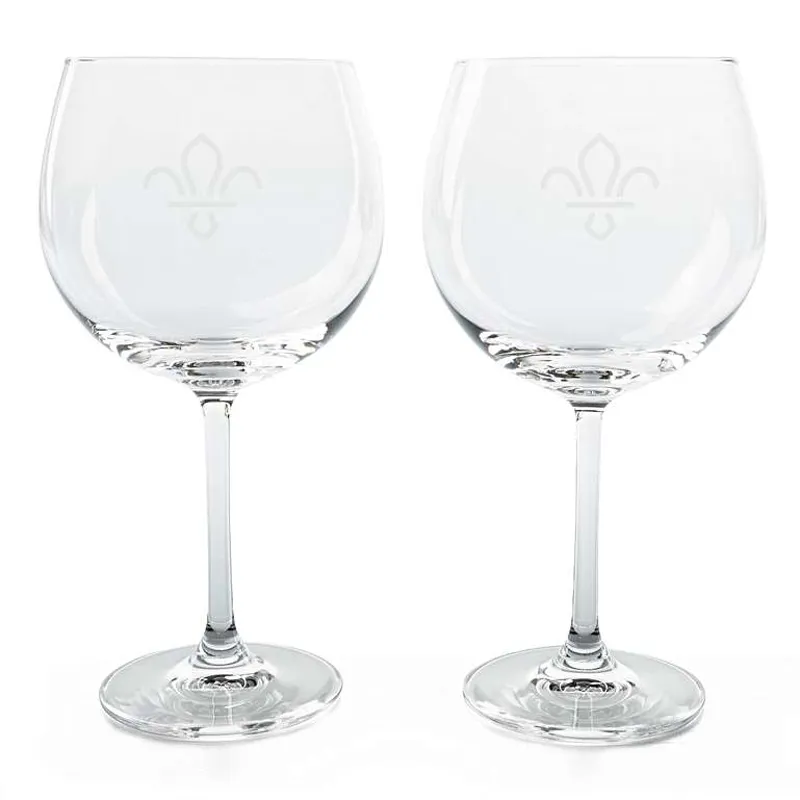 FDL Fleur de Lis Pair of Coppa Gin or Balloon Wine Glasses